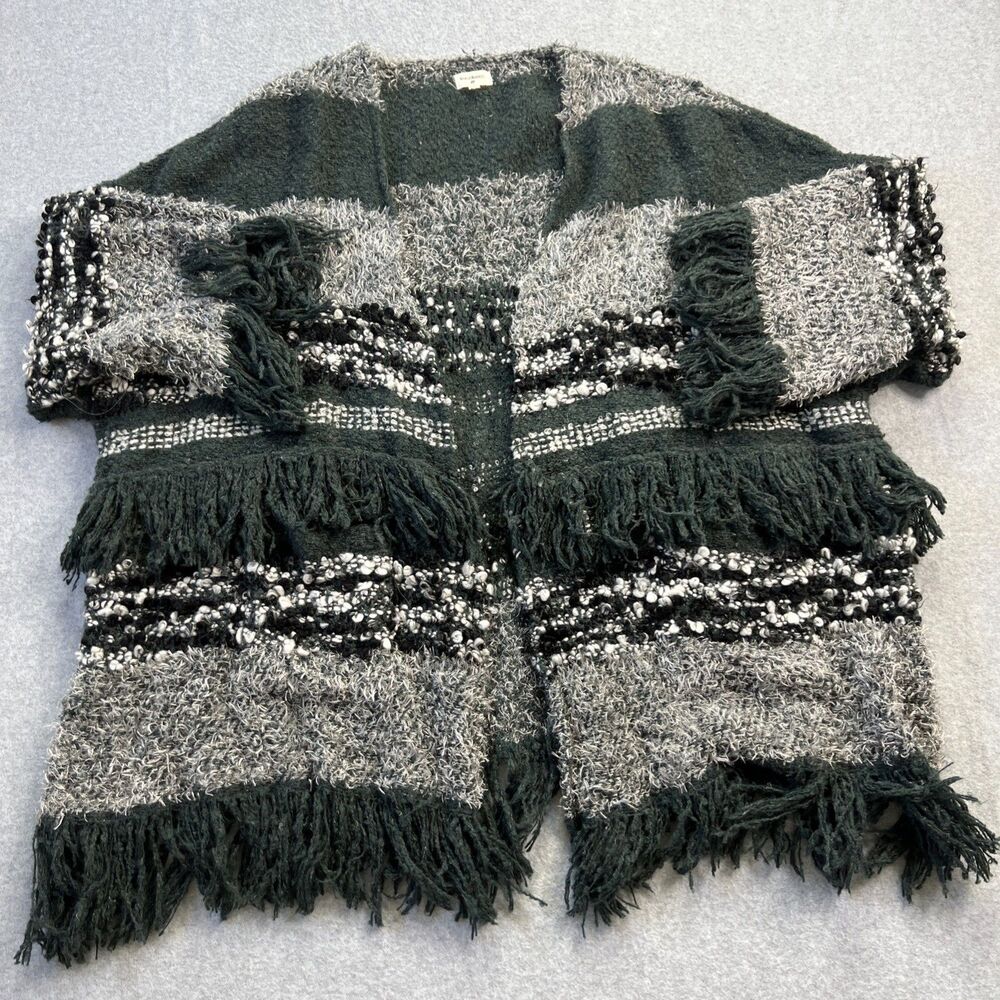 World Market Open Sweater One Size Black Gray Wool Blend Fringe Boho Festival
